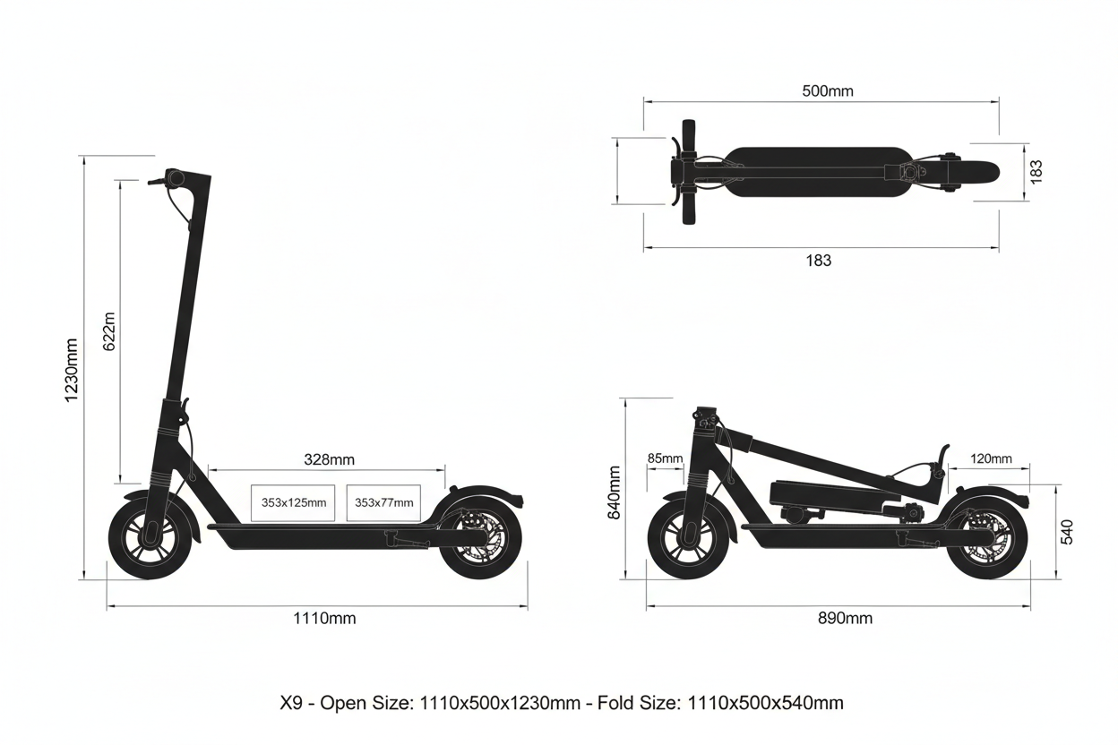Trottinette X9 - Schéma dimensions